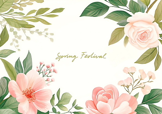 PSD 잎 일러스트 봄꽃 수채화 사람없음 로맨틱 빈티지 꽃프레임 연분홍색 카피스페이스 봄축제 국내일러스트 식물 꽃 분홍색 컨셉 프레임 축제 봄 공백 파일형식