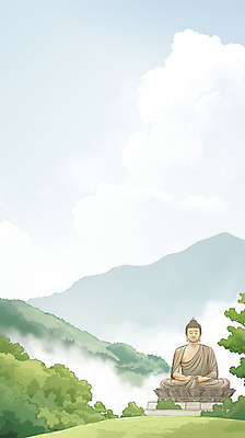 JPG 구름 하늘색 일러스트 자연 하늘 산 사람없음 평화 안개 부처님상 웅장함 국내일러스트 AI일러스트 AI콘텐츠 자연요소 컨셉 날씨 파란색 불상 생태계 부처 파일형식