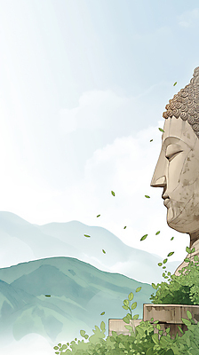 JPG 구름 하늘색 일러스트 자연 하늘 나뭇잎 산 사람없음 평화 안개 부처님상 웅장함 국내일러스트 AI일러스트 AI콘텐츠 자연요소 컨셉 잎 날씨 파란색 불상 생태계 부처 파일형식