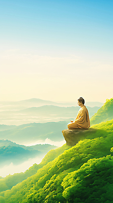 JPG 구름 일러스트 자연 하늘 산 사람없음 연두색 평화 안개 부처님상 웅장함 국내일러스트 AI일러스트 AI콘텐츠 자연요소 컨셉 날씨 초록색 불상 생태계 부처 파일형식