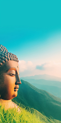 JPG 구름 일러스트 자연 하늘 산 잔디 사람없음 평화 민트색 부처님상 웅장함 국내일러스트 AI일러스트 AI콘텐츠 자연요소 식물 컬러 컨셉 불상 생태계 부처 파일형식