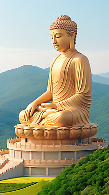 JPG 구름 일러스트 자연 하늘 산 사람없음 평화 금색 부처님상 웅장함 국내일러스트 AI일러스트 AI콘텐츠 자연요소 컬러 컨셉 불상 생태계 부처 파일형식