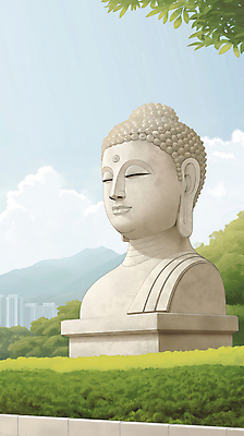 JPG 구름 하늘색 일러스트 자연 하늘 산 사람없음 초록색 평화 부처님상 웅장함 국내일러스트 AI일러스트 AI콘텐츠 자연요소 컬러 컨셉 파란색 불상 생태계 부처 파일형식