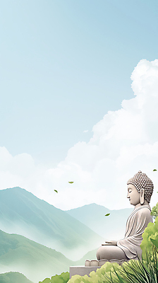 JPG 구름 하늘색 일러스트 자연 하늘 나뭇잎 산 사람없음 평화 안개 부처님상 웅장함 국내일러스트 AI일러스트 AI콘텐츠 자연요소 컨셉 잎 날씨 파란색 불상 생태계 부처 파일형식