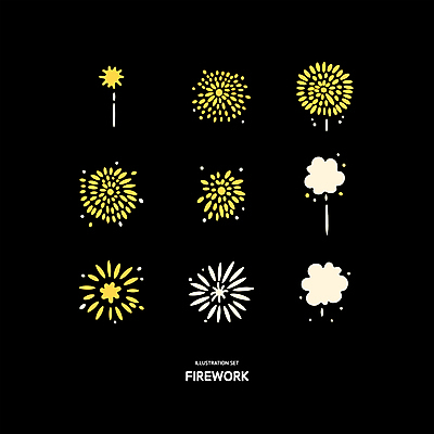 일러스트 폭죽 불꽃놀이 사람없음 세트 노란색 오브젝트 엘리먼트 이펙트그래픽 국내일러스트 AI파일 컬러 그래픽백그라운드 놀이 파일형식 벡터