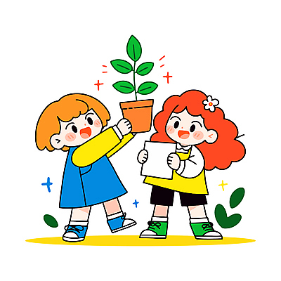 전신 식물 여자 화분 종이 어린이 일러스트 나뭇잎 미소 들기 소녀 두명 반짝임 자연보호 환경 식목일 즐거움 원예 소녀만 국내일러스트 AI파일 기념일 감정 잎 모션 자연 표정 사람 취미 보호 여자만 어린이만 파일형식 벡터