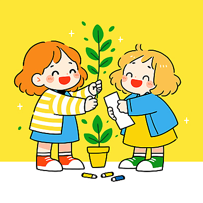 전신 식물 여자 화분 종이 어린이 일러스트 미소 소녀 두명 연필 노란색 자연보호 환경 잡기 식목일 즐거움 원예 소녀만 국내일러스트 AI파일 기념일 감정 컬러 모션 자연 학용품 표정 사람 취미 필기구 보호 여자만 어린이만 파일형식 벡터