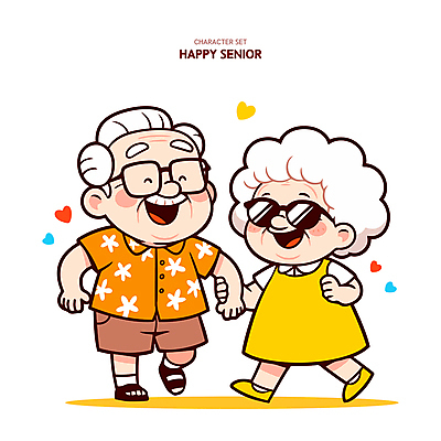 전신 여자 할아버지 노년 남자 행복 할머니 일러스트 사랑 웃음 두명 선글라스 손잡기 노부부 하트 춤 실버 노인만 안경낌 국내일러스트 일러캐릭터 AI파일 모양 캐릭터 부부 감정 안경 모션 문화예술 표정 사람 성인 성인만 파일형식 벡터