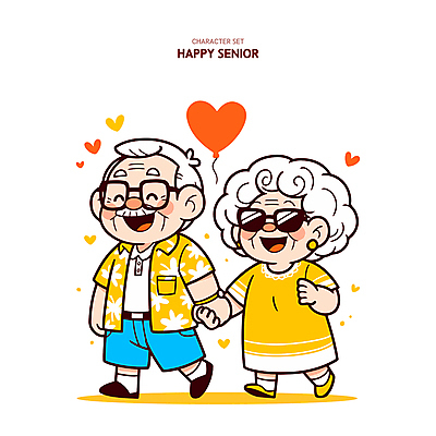 전신 여자 할아버지 노년 남자 행복 할머니 일러스트 사랑 웃음 두명 선글라스 걷기 손잡기 노부부 실버 하트풍선 노인만 안경낌 국내일러스트 일러캐릭터 AI파일 캐릭터 부부 감정 안경 모션 표정 사람 성인 하트 풍선 성인만 파일형식 벡터
