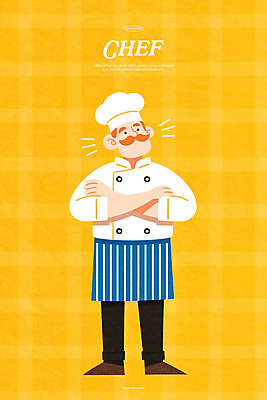 전신 PSD 남자 일러스트 직업캐릭터 요리사모자 한명 미소 성인 노란색 팔짱 앞치마 자신감 조리복 성인남자한명만 국내일러스트 일러캐릭터 직업 캐릭터 모자_잡화 1 감정 컬러 유니폼 모션 표정 사람 요리사 남자한명만 성인남자만 파일형식