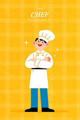 전신 PSD 남자 일러스트 직업캐릭터 요리사모자 한명 미소 성인 반짝임 노란색 팔짱 앞치마 자신감 조리복 성인남자한명만 국내일러스트 일러캐릭터 직업 캐릭터 모자_잡화 1 감정 컬러 유니폼 모션 표정 사람 요리사 남자한명만 성인남자만 파일형식