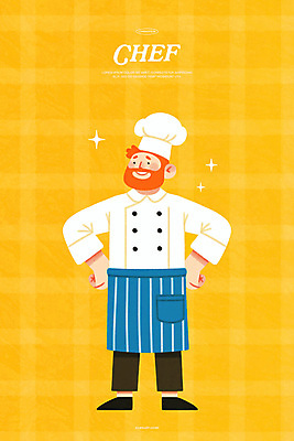 전신 PSD 남자 허리손 일러스트 직업캐릭터 요리사모자 한명 미소 성인 반짝임 노란색 앞치마 자신감 조리복 성인남자한명만 국내일러스트 일러캐릭터 직업 캐릭터 모자_잡화 1 감정 컬러 포즈 유니폼 모션 표정 사람 요리사 남자한명만 성인남자만 파일형식