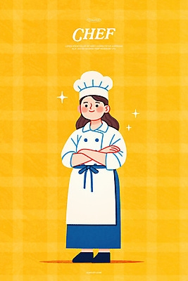 전신 PSD 여자 일러스트 직업캐릭터 요리사모자 한명 미소 성인 반짝임 노란색 팔짱 앞치마 자신감 조리복 성인여자한명만 국내일러스트 일러캐릭터 직업 캐릭터 모자_잡화 1 감정 컬러 유니폼 모션 표정 사람 요리사 여자한명만 성인여자만 파일형식