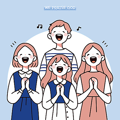 여자 남자 하늘색 음표 일러스트 청소년 여러명 상반신 눈감음 찬송가 종교캐릭터 손모으기 합창단 십대만 국내일러스트 일러캐릭터 AI파일 캐릭터 기호 종교 음악 다수 노래 모션 사람 손짓 파란색 그룹 합창 파일형식 벡터