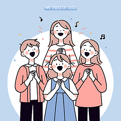 여자 남자 하늘색 음표 일러스트 청소년 여러명 상반신 눈감음 찬송가 종교캐릭터 손모으기 합창단 십대만 국내일러스트 일러캐릭터 AI파일 캐릭터 기호 종교 음악 다수 노래 모션 사람 손짓 파란색 그룹 합창 파일형식 벡터