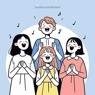 여자 남자 하늘색 음표 일러스트 청소년 여러명 상반신 눈감음 찬송가 종교캐릭터 손모으기 합창단 십대만 국내일러스트 일러캐릭터 AI파일 캐릭터 기호 종교 음악 다수 노래 모션 사람 손짓 파란색 그룹 합창 파일형식 벡터