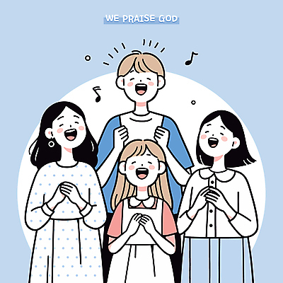 여자 남자 하늘색 음표 일러스트 청소년 여러명 상반신 눈감음 찬송가 종교캐릭터 손모으기 합창단 십대만 국내일러스트 일러캐릭터 AI파일 캐릭터 기호 종교 음악 다수 노래 모션 사람 손짓 파란색 그룹 합창 파일형식 벡터