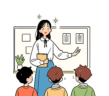 여자 남자 화분 종이 초등학생 어린이 일러스트 학교 수업 친절 미소 들기 소년 여러명 상반신 성인 책 반짝임 교사 칠판 가르침 강의 돌봄 방과후 국내일러스트 AI파일 직업 학생 교육 다수 모션 표정 사람 파일형식 벡터