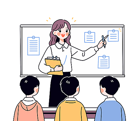 여자 남자 초등학생 어린이 일러스트 학교 수업 친절 미소 들기 소년 여러명 상반신 성인 책 반짝임 연필 교사 칠판 가리킴 메모지 가르침 강의 돌봄 방과후 국내일러스트 AI파일 직업 학생 교육 다수 모션 학용품 표정 사람 손짓 필기구 사무용품 파일형식 벡터