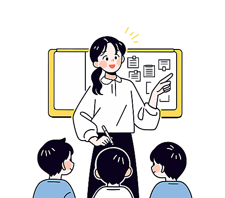 여자 남자 초등학생 어린이 일러스트 학교 수업 친절 미소 들기 소년 여러명 상반신 성인 반짝임 펜 교사 칠판 가리킴 가르침 강의 포스트잇 돌봄 방과후 국내일러스트 AI파일 직업 학생 교육 다수 모션 표정 사람 손짓 필기구 메모지 파일형식 벡터