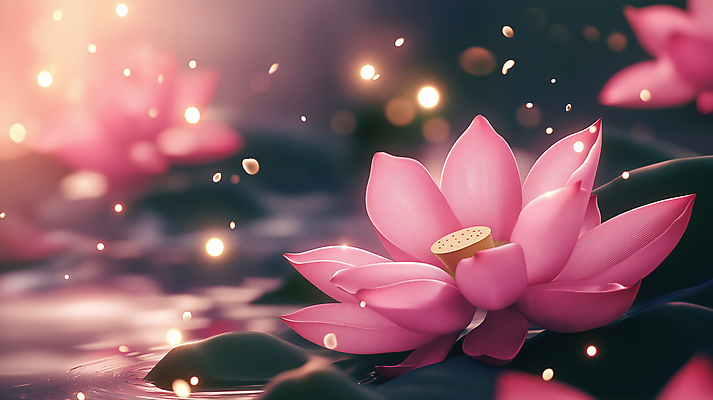 JPG 편집이미지 분홍색 연꽃 사람없음 평화 물가 수면 연잎 보케 감성 편집실사 AI컴퓨터그래픽 AI콘텐츠 꽃 컬러 컨셉 잎 풍경 물 CG 파일형식