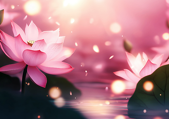 JPG 편집이미지 분홍색 연꽃 사람없음 빛 평화 수면 연잎 보케 감성 편집실사 AI컴퓨터그래픽 AI콘텐츠 꽃 컬러 컨셉 잎 물 CG 파일형식