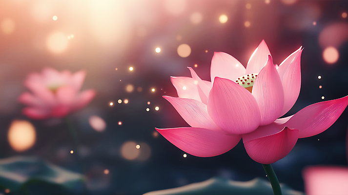 JPG 편집이미지 분홍색 연꽃 사람없음 빛 평화 수면 보케 감성 편집실사 AI컴퓨터그래픽 AI콘텐츠 꽃 컬러 컨셉 물 CG 파일형식