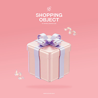 PSD 아이콘 리본 분홍색 사람없음 선물상자 3D아이콘 3D 오브젝트 광택 봄쇼핑 엘리먼트 편집3D 컬러 선물 쇼핑 상자 봄 디지털합성 파일형식