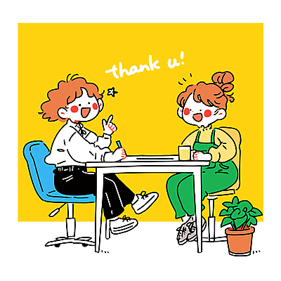 전신 여자 화분 일러스트 협력 직장 미소 들기 앉기 성인 두명 사무실 펜 노란색 비즈니스우먼 물컵 책상 동료 감사 땡큐 바퀴의자 프로젝트 성인여자만 국내일러스트 AI파일 감정 컬러 가구 의자 회사 비즈니스 관계 모션 표정 사람 컵 필기구 직장인 여자만 성인만 파일형식 벡터