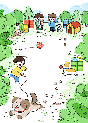 전신 PSD 나무 구름 여자 남자 행복 어린이 일러스트 공 안기 서기 미소 소녀 소년 잔디 세명 초록색 선물상자 달리기 잡기 강아지 물기 개집 목줄 개발자국 어린이만 국내일러스트 자연요소 식물 감정 컬러 모션 표정 선물 사람 반려동물 상자 개 발자국 애견용품 파일형식 반려용품