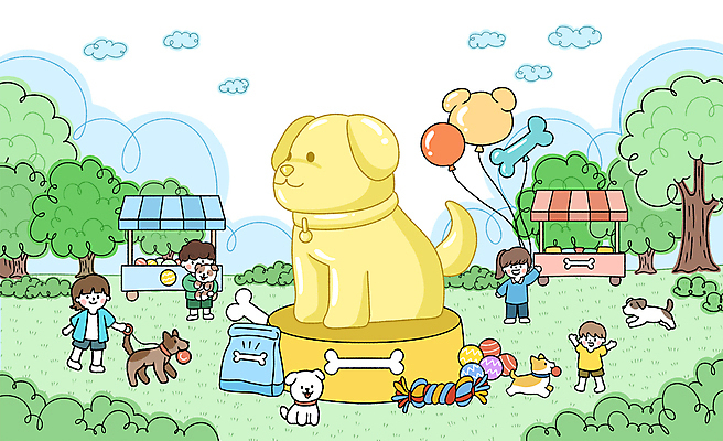 전신 PSD 나무 구름 공원 여자 남자 행복 어린이 일러스트 안기 미소 소녀 소년 잔디 여러명 초록색 장난감 달리기 동상 손들기 걷기 만세 잡기 풀잎 강아지 물기 풍선 목줄 개뼈다귀 개사료 어린이만 국내일러스트 자연요소 식물 공공시설 감정 컬러 다수 잎 모션 표정 사람 반려동물 조형물 풀_식물 개 먹이 기념물 애견간식 파일형식 반려용품