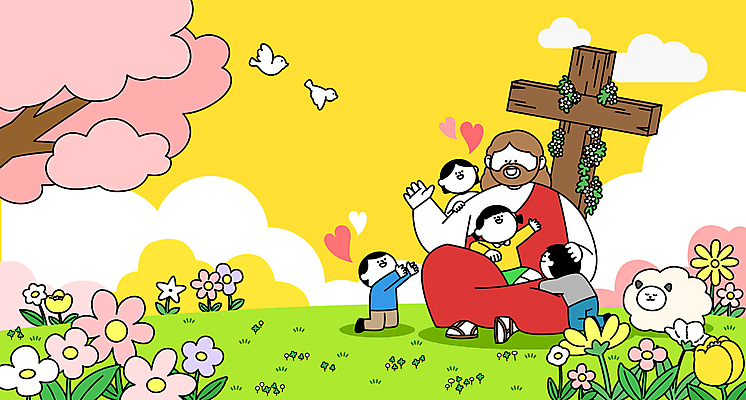 전신 구름 여자 남자 기독교 어린이 일러스트 봄꽃 안기 조류 부활절 미소 앉기 소녀 소년 잔디 여러명 성인 노란색 교회 손들기 기댐 봄 양 예수 벚나무 나무십자가 국내일러스트 AI파일 자연요소 나무 식물 동물 계절 기념일 꽃 종교 컬러 다수 십자가 포유류 종교건축 모션 표정 사람 건물 벚꽃 신_종교 파일형식 벡터