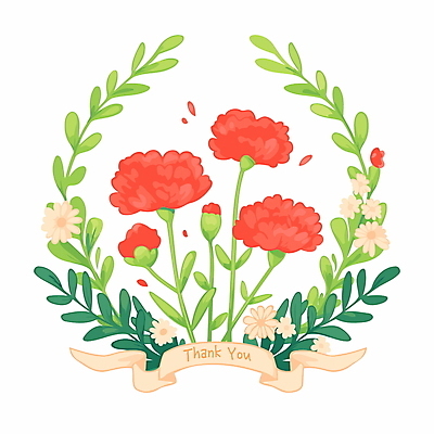 리본 일러스트 나뭇잎 사람없음 빨간색 어버이날 스승의날 카네이션 감사 가정의달 국내일러스트 AI파일 기념일 꽃 감정 컬러 잎 5월 파일형식 벡터