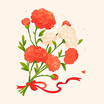 리본 꽃다발 일러스트 나뭇잎 사람없음 빨간색 어버이날 스승의날 카네이션 감사 가정의달 국내일러스트 AI파일 기념일 꽃 감정 컬러 잎 5월 파일형식 벡터