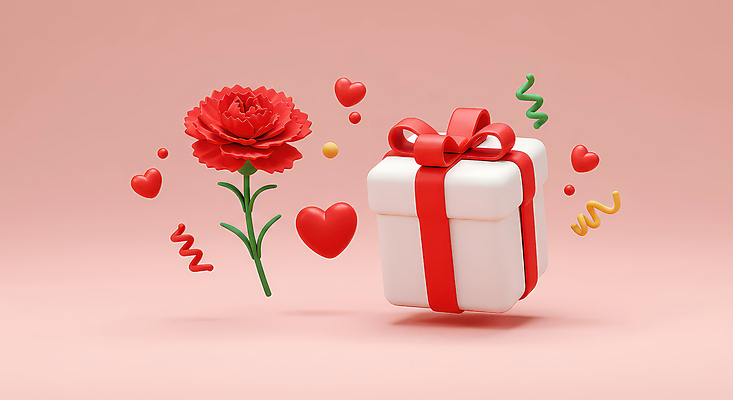 JPG 편집이미지 기념일 리본 분홍색 사람없음 선물상자 3D 하트 축하 원형 카네이션 감사 꽃가루 편집3D AI컴퓨터그래픽 AI콘텐츠 모양 도형 꽃 감정 컬러 컨셉 선물 이벤트 상자 가루 디지털합성 파일형식