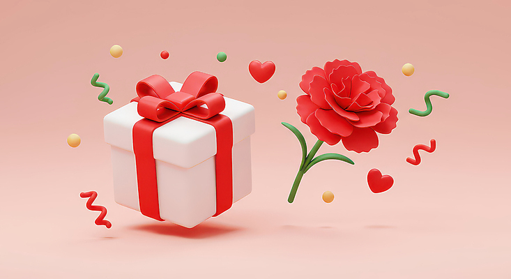 JPG 편집이미지 리본 분홍색 이벤트 사람없음 선물상자 3D 로맨틱 하트 원형 카네이션 감사 꽃가루 편집3D AI컴퓨터그래픽 AI콘텐츠 모양 도형 꽃 감정 컬러 컨셉 선물 상자 가루 디지털합성 파일형식