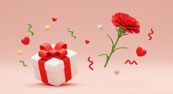 JPG 편집이미지 리본 분홍색 이벤트 사람없음 선물상자 하트 원형 카네이션 감사 꽃가루 편집3D AI컴퓨터그래픽 AI콘텐츠 모양 도형 꽃 감정 컬러 선물 상자 3D 가루 파일형식