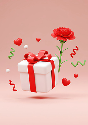 JPG 편집이미지 리본 분홍색 이벤트 사람없음 선물상자 3D 하트 축하 원형 카네이션 감사 꽃가루 편집3D AI컴퓨터그래픽 AI콘텐츠 모양 도형 꽃 감정 컬러 컨셉 선물 상자 가루 디지털합성 파일형식