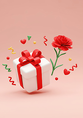 JPG 편집이미지 기념일 리본 분홍색 사람없음 선물상자 3D 하트 축하 원형 카네이션 감사 꽃가루 편집3D AI컴퓨터그래픽 AI콘텐츠 모양 도형 꽃 감정 컬러 컨셉 선물 이벤트 상자 가루 디지털합성 파일형식