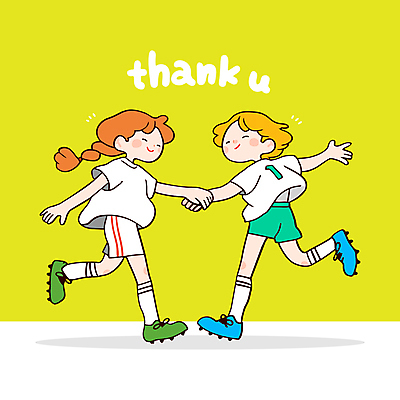 전신 여자 어린이 유니폼 일러스트 협력 미소 소녀 두명 친구 달리기 노란색 손들기 손잡기 축구 동료 감사 축구화 땡큐 소녀만 일러캐릭터 AI파일 캐릭터 옷 감정 컬러 운동화 축구용품 관계 모션 표정 사람 구기 여자만 어린이만 파일형식 벡터