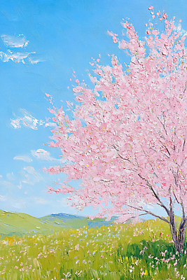 JPG 구름 편집이미지 자연 하늘 붓터치 풍경 초원 사람없음 맑음 봄 벚나무 질감 유화 화창 편집실사 자연요소 나무 계절 날씨 미술 벚꽃 CG 생태계 파일형식