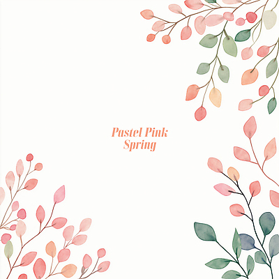 PSD 분홍색 일러스트 나뭇잎 수채화 프레임 사람없음 초록색 풀잎 카피스페이스 보테니컬아트 국내일러스트 컬러 잎 공백 풀_식물 파일형식
