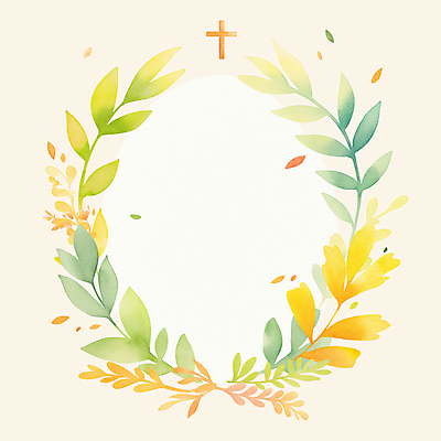 JPG 기독교 십자가 잎 일러스트 수채화 사람없음 봄 원형프레임 카피스페이스 국내일러스트 AI일러스트 AI콘텐츠 식물 계절 종교 프레임 공백 원형 파일형식