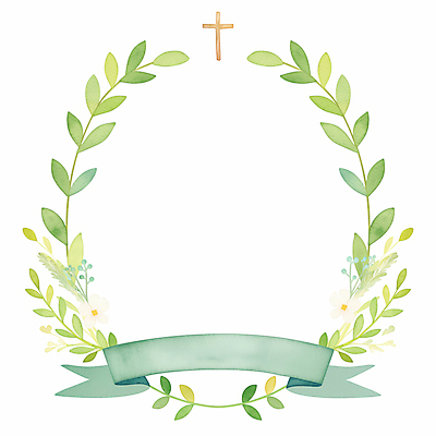 JPG 리본 기독교 십자가 잎 일러스트 수채화 사람없음 봄 원형프레임 카피스페이스 국내일러스트 AI일러스트 AI콘텐츠 식물 계절 종교 프레임 공백 원형 파일형식