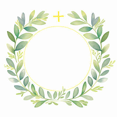 JPG 기독교 십자가 잎 일러스트 수채화 사람없음 봄 원형프레임 카피스페이스 국내일러스트 AI일러스트 AI콘텐츠 식물 계절 종교 프레임 공백 원형 파일형식