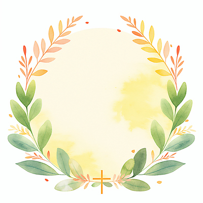 JPG 기독교 십자가 잎 일러스트 수채화 사람없음 봄 원형프레임 카피스페이스 국내일러스트 AI일러스트 AI콘텐츠 식물 계절 종교 프레임 공백 원형 파일형식