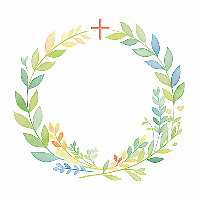 JPG 기독교 십자가 잎 일러스트 수채화 사람없음 봄 원형프레임 카피스페이스 국내일러스트 AI일러스트 AI콘텐츠 식물 계절 종교 프레임 공백 원형 파일형식