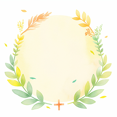 JPG 기독교 십자가 잎 일러스트 수채화 사람없음 봄 원형프레임 카피스페이스 국내일러스트 AI일러스트 AI콘텐츠 식물 계절 종교 프레임 공백 원형 파일형식