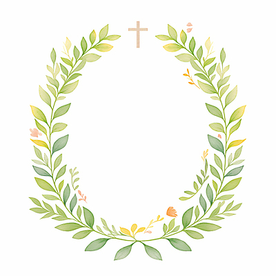 JPG 기독교 십자가 잎 일러스트 수채화 사람없음 봄 원형프레임 카피스페이스 국내일러스트 AI일러스트 AI콘텐츠 식물 계절 종교 프레임 공백 원형 파일형식