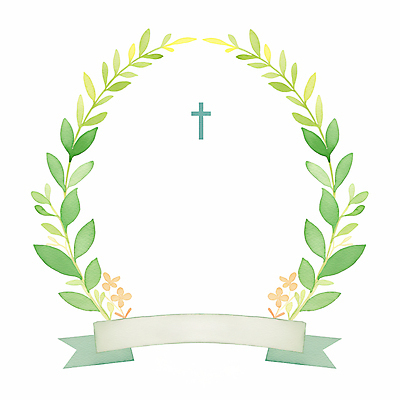 JPG 리본 기독교 십자가 잎 일러스트 수채화 사람없음 봄 원형프레임 카피스페이스 국내일러스트 AI일러스트 AI콘텐츠 식물 계절 종교 프레임 공백 원형 파일형식